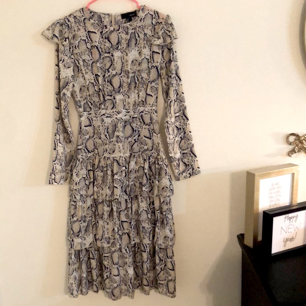 NWT SBetro Snakeskin Layered Ruffle Dress Size S
